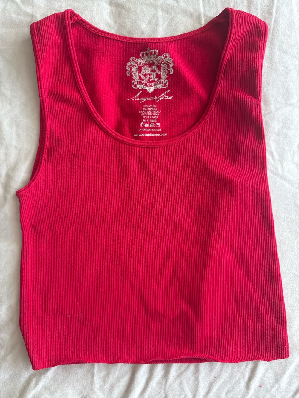 Sugarlips Bright Red Ribbed Scoop Tank
